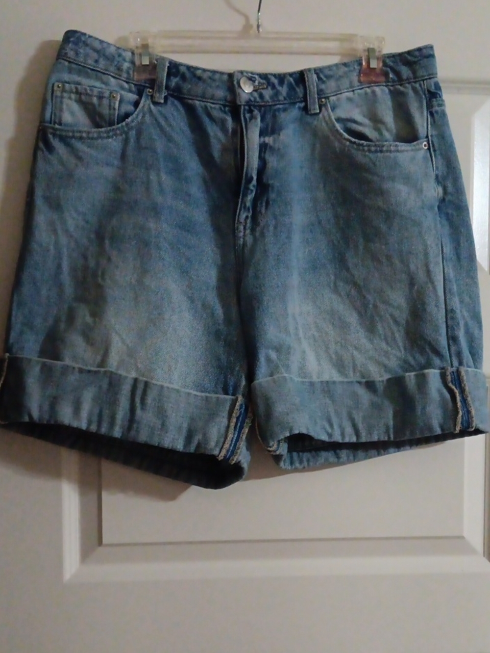 Light Blue Rolled-Cuff Denim Shorts